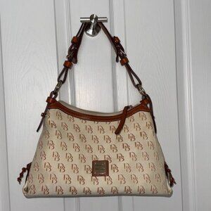 Dooney & Bourke Medium Beige & Tan Canvas with Tan Leather Shoulder Strap